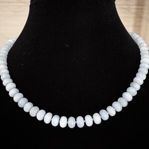 Beaded Gemstone Candy Necklace, Aquamarine Rondelle Beads, 18”